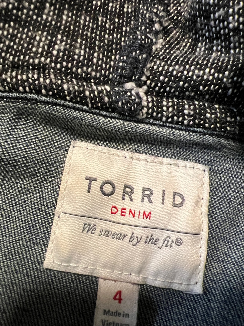 torrid Blue Denim Jacket with Gray Knit Hood & Sleeves - Picture 2 of 2